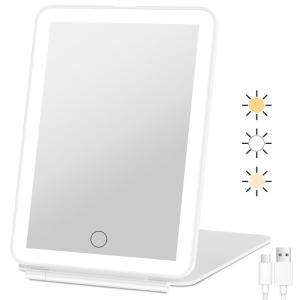 imageFUNTOUCH Rechargeable Travel Makeup Mirror with Lights and 10X Magnifying Mirrors Portable Lighted Vanity Mirror with 80 Led2000mAh Battery3 Color LightingTouch DimmingTabletop Light up MirrorWhite