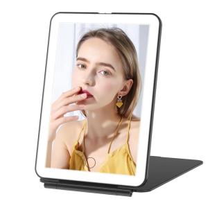 imageFUNTOUCH Rechargeable Travel Makeup Mirror with Lights and 10X Magnifying Mirrors Portable Lighted Vanity Mirror with 80 Led2000mAh Battery3 Color LightingTouch DimmingTabletop Light up MirrorBlack