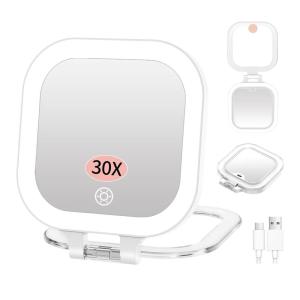 imageFUNTOUCH Travel Magnifying Mirror with Light 20X1X Magnifying Makeup Mirror Set 3 Light Settings ampamp Adjustable BrightnessRechargeable Folding Compact Double Sides Mirror for Home ampamp Travel WhiteWhite