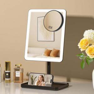 imageFUNTOUCH Vanity Mirror with Lights Rechargeable Makeup Mirror with LightsSmart Touch with 3Color Lighting Dimmable Detachable 40X Magnification for Vanity Desk TabletopWhiteBlack