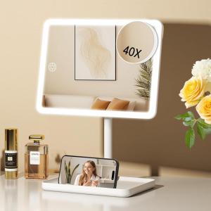 imageFUNTOUCH Vanity Mirror with Lights Rechargeable Makeup Mirror with LightsSmart Touch with 3Color Lighting Dimmable Detachable 40X Magnification for Vanity Desk TabletopWhiteWhite