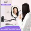 imageLighted Wall Mounted Makeup Mirror Double Sided 1X7X Magnifying Mirror 3 Color Lighting Option Dimmable 360 Rotation Extension Foldable Arm Oval Frame Rechargeable Vanity Mirror with LightsBlack