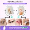 imageLighted Wall Mounted Makeup Mirror Double Sided 1X7X Magnifying Mirror 3 Color Lighting Option Dimmable 360 Rotation Extension Foldable Arm Oval Frame Rechargeable Vanity Mirror with LightsBlack