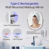 imageLighted Wall Mounted Makeup Mirror Double Sided 1X7X Magnifying Mirror 3 Color Lighting Option Dimmable 360 Rotation Extension Foldable Arm Oval Frame Rechargeable Vanity Mirror with LightsChrome