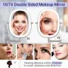 imageLighted Wall Mounted Makeup Mirror Double Sided 1X7X Magnifying Mirror 3 Color Lighting Option Dimmable 360 Rotation Extension Foldable Arm Oval Frame Rechargeable Vanity Mirror with LightsBrush Nickel