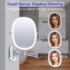 imageLighted Wall Mounted Makeup Mirror Double Sided 1X7X Magnifying Mirror 3 Color Lighting Option Dimmable 360 Rotation Extension Foldable Arm Oval Frame Rechargeable Vanity Mirror with LightsChrome