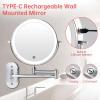imageRechargeable Wall Mounted Lighted Makeup Vanity Mirror 8 Inch Double Sided 1X 10X Magnifying Bathroom Mirror 3 Color Lighting Touch Screen Dimming Extended Arm 360 Rotation Shaving Light up MirrorSilver