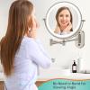 imageRechargeable Wall Mounted Lighted Makeup Vanity Mirror 8 Inch Double Sided 1X 10X Magnifying Bathroom Mirror 3 Color Lighting Touch Screen Dimming Extended Arm 360 Rotation Shaving Light up MirrorBrush Nickel