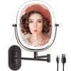 imageLighted Wall Mounted Makeup Mirror Double Sided 1X7X Magnifying Mirror 3 Color Lighting Option Dimmable 360 Rotation Extension Foldable Arm Oval Frame Rechargeable Vanity Mirror with LightsAntique Bronze