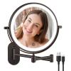 imageRechargeable Wall Mounted Lighted Makeup Vanity Mirror 8 Inch Double Sided 1X 10X Magnifying Bathroom Mirror 3 Color Lighting Touch Screen Dimming Extended Arm 360 Rotation Shaving Light up MirrorAntique Bronze