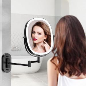 imageLighted Wall Mounted Makeup Mirror Double Sided 1X7X Magnifying Mirror 3 Color Lighting Option Dimmable 360 Rotation Extension Foldable Arm Oval Frame Rechargeable Vanity Mirror with LightsBlack