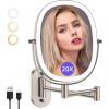 imageFUNTOUCH 20X1X Wall Mounted Makeup Mirror with Light 5000mAh Rechargeable Double Sided Oval Bathroom Mirrors for Over Sink 3 Color Setting Extended Arm 360Swivel for WallBlack20xnickel