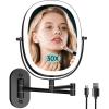 imageFUNTOUCH 20X1X Wall Mounted Makeup Mirror with Light 5000mAh Rechargeable Double Sided Oval Bathroom Mirrors for Over Sink 3 Color Setting Extended Arm 360Swivel for WallBlack30xblack