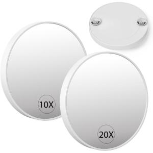 imageFUNTOUCH Travel Magnifying Mirror Set10X20X Small Magnifying Mirrors with Suction Cup41 Inches Compact Magnified Mirror for Detail MakeupWhite2PCSWhite10x20x